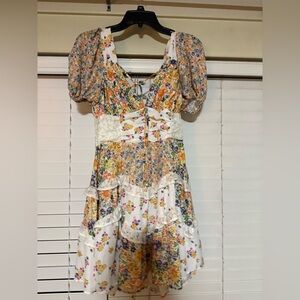 Altar’d State Floral Puff Sleeve Dress with Lace Detail